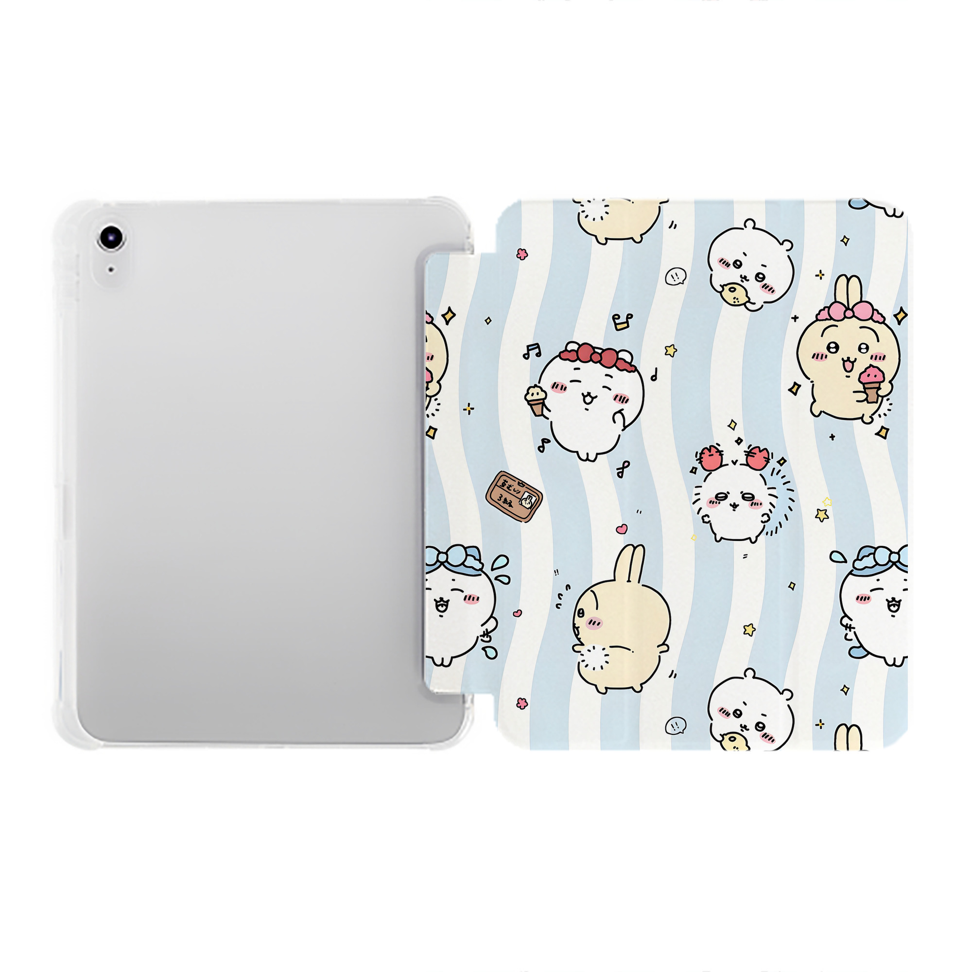 （画像用） ちいかわ Chii-kawa IPad ケース ペン収納付き 三つ折りスタンド PUレザー×シリコン 対応機種9.5/10.5/10.9インチ